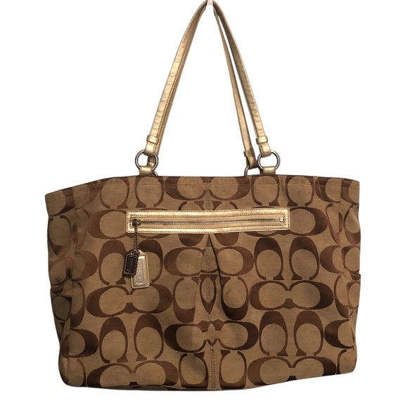 Coach Handbags - COACH F14863 - Signature Sateen Tan Expandable Large Tote 20”
